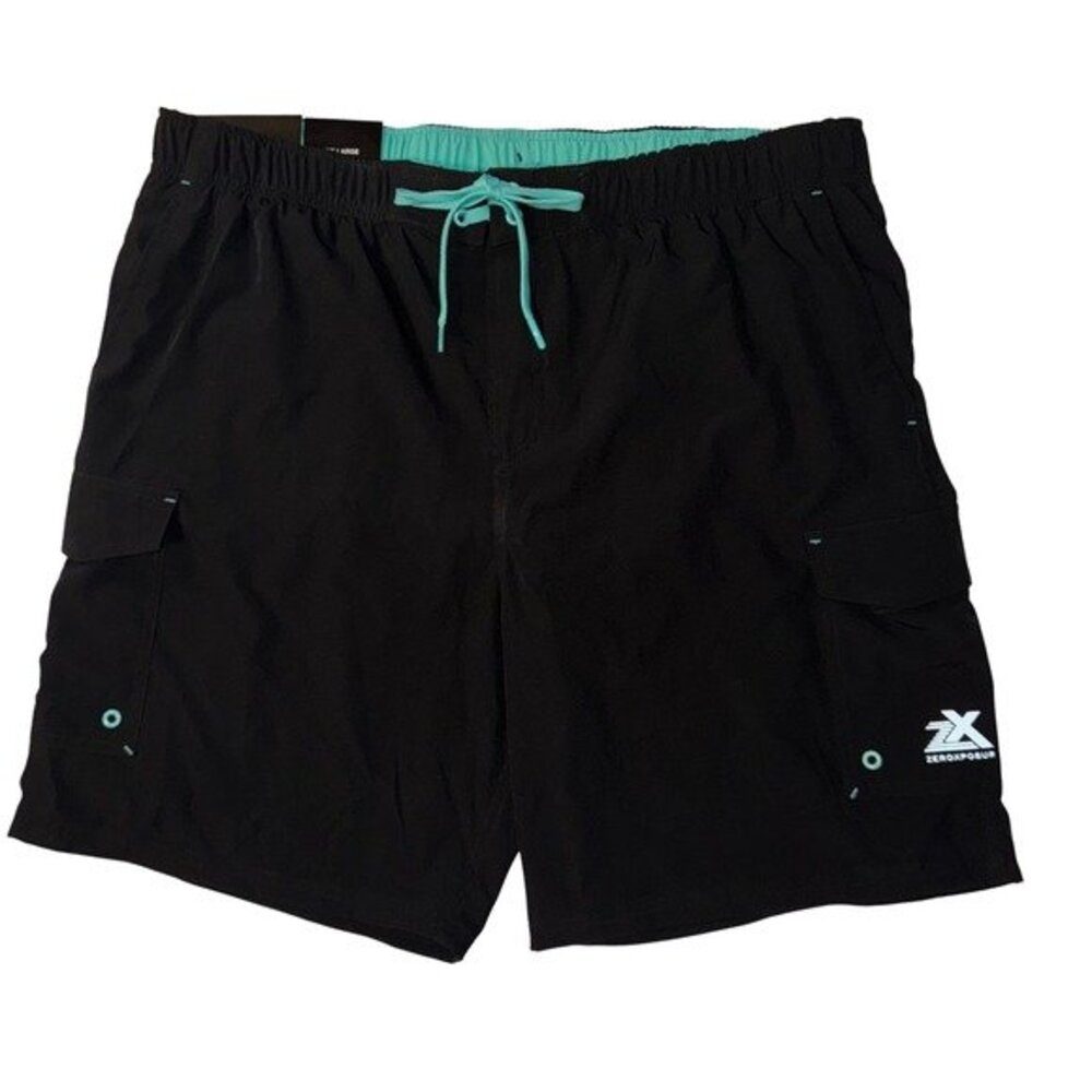 ZeroXposur Mens‎ Swim Shorts Black XXL Cargo Board Trunks UPF 50+ Stretch NEW